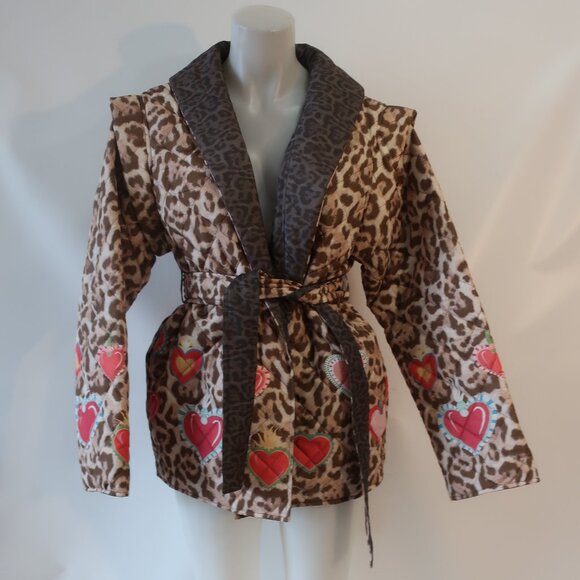 NWT Womens Tina Demel Leopard Hearts Belted Reversible Quilted Vest or Jacket 10 - Picture 3 of 16